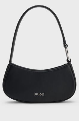 Hobo bag in faux leather with logo lettering, Black