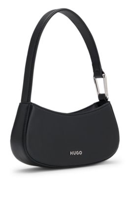 Hobo bag in faux leather with logo lettering, Black