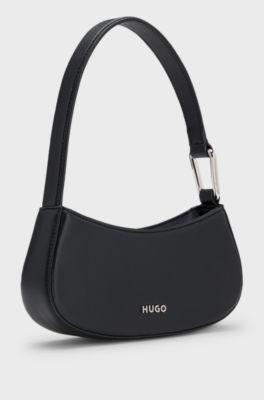 Hobo bag in faux leather with logo lettering, Black