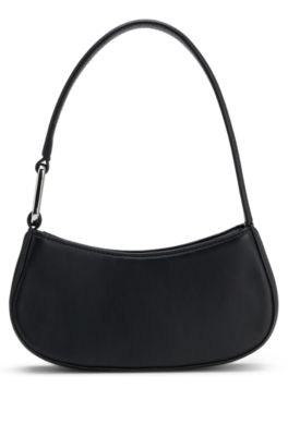 Hobo bag in faux leather with logo lettering, Black