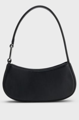 Hobo bag in faux leather with logo lettering, Black