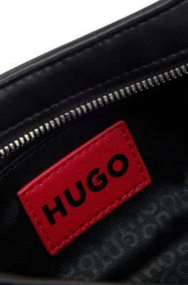 Hobo bag in faux leather with logo lettering, Black