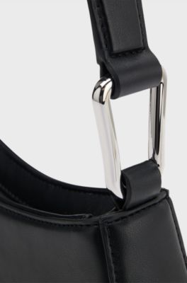 Hobo bag in faux leather with logo lettering, Black