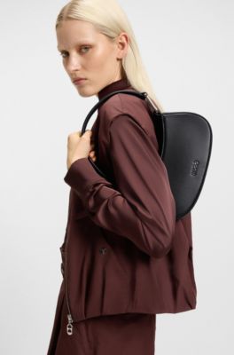 Hobo bag in faux leather with logo lettering, Black