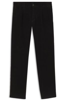 Tapered-fit trousers in stretch-cotton corduroy, Black