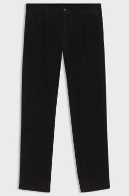Pantalon Tapered en velours c&ocirc;tel&eacute; de coton stretch, Noir