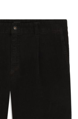 Tapered-fit trousers in stretch-cotton corduroy, Black