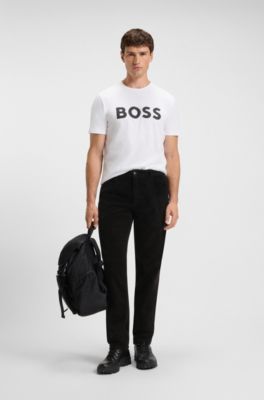 Tapered-fit trousers in stretch-cotton corduroy, Black