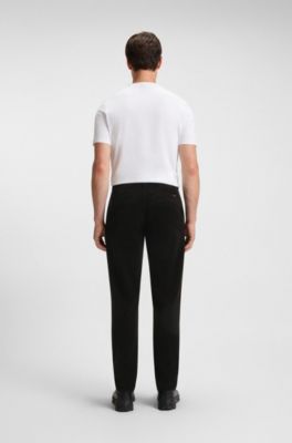 Pantalon Tapered en velours c&ocirc;tel&eacute; de coton stretch, Noir