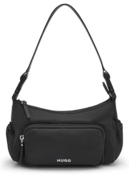 Bolso bandolera en sarga lisa con correa intercambiable, Negro