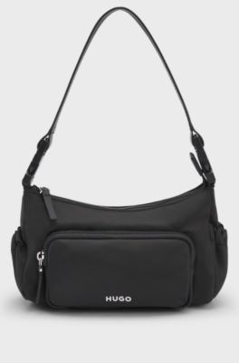 Shoulder bag in smooth twill with interchangeable strap, Black