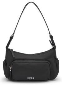 Shoulder bag in smooth twill with interchangeable strap, Black