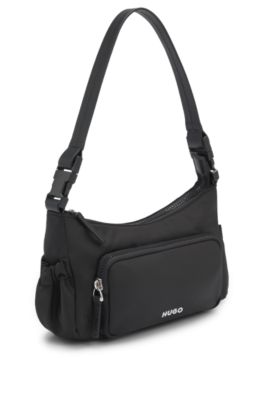 Bolso bandolera en sarga lisa con correa intercambiable, Negro