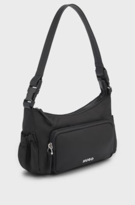 Shoulder bag in smooth twill with interchangeable strap, Black
