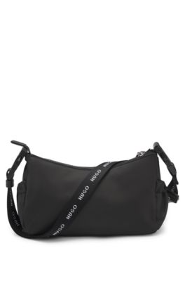 Bolso bandolera en sarga lisa con correa intercambiable, Negro