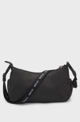 Shoulder bag in smooth twill with interchangeable strap, Black