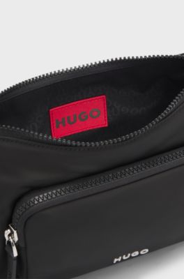 Shoulder bag in smooth twill with interchangeable strap, Black