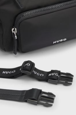 Shoulder bag in smooth twill with interchangeable strap, Black