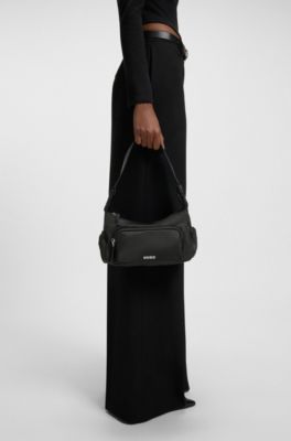 Bolso bandolera en sarga lisa con correa intercambiable, Negro