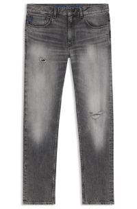 Slim-fit jeans in grey distressed denim, Grey