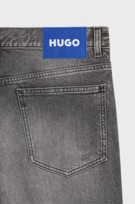 Slim-fit jeans in grey distressed denim, Grey