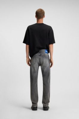 Slim fit-jeans i gr&aring; sliten denim, Gr&aring;