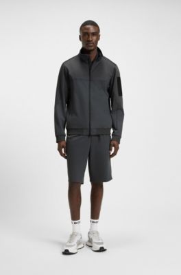 Water-repellent jacket in jersey and softshell fabric, Dark Grey