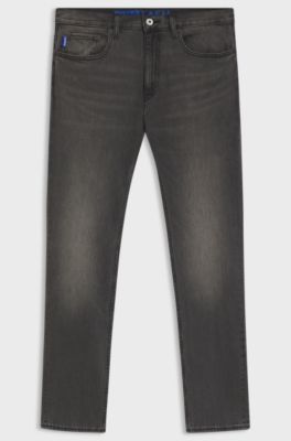 Slim-fit jeans in washed-black stretch denim, Dark Grey