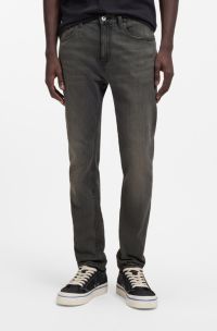 Jeans slim fit in denim elasticizzato nero effetto lavato, Grigio scuro