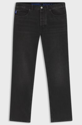 Schwarze Regular-Fit Jeans aus Denim in Washed-Optik, Dunkelgrau