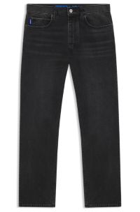 Regular-fit jeans in black washed denim, Dark Grey