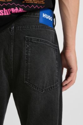 Regular-fit jeans in black washed denim, Dark Grey