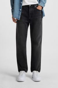 Regular-fit jeans in black washed denim, Dark Grey