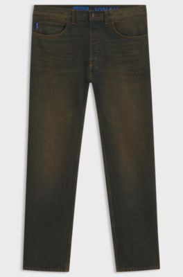 Regular-fit jeans in green-cast rigid denim, Dark Blue