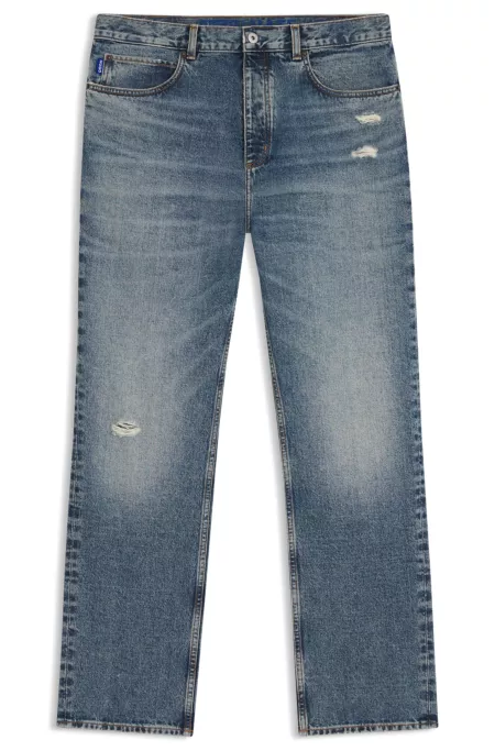 Baggy-fit jeans in blue distressed denim