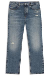 Baggy-fit jeans in blue distressed denim, Blue