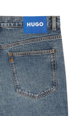 Baggy-fit jeans in blue distressed denim, Blue