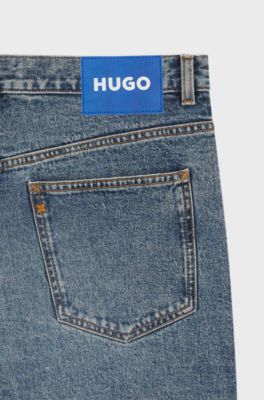 Baggy-fit jeans in blue distressed denim, Blue