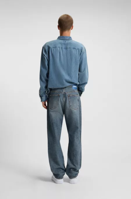 Baggy-fit jeans in blue distressed denim