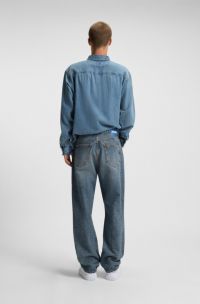 Baggy-fit jeans in blue distressed denim, Blue