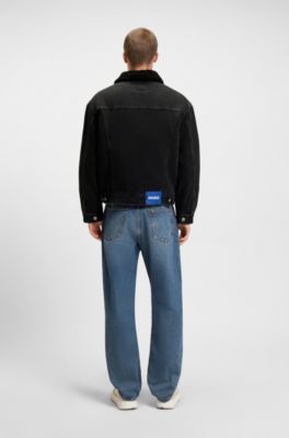 Black-denim jacket with teddy collar, Dark Grey