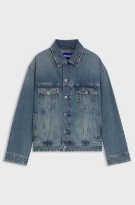 Loose-fit jacket in blue stonewashed denim, Blue