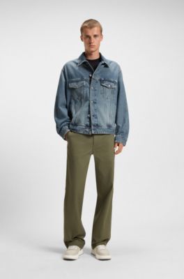 Loose-fit jacket in blue stonewashed denim, Blue