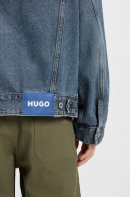 Loose-fit jacket in blue stonewashed denim, Blue