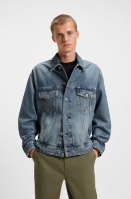 Loose-fit jacket in blue stonewashed denim, Blue