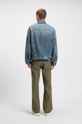 Loose-fit jacket in blue stonewashed denim, Blue