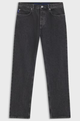 Baggy-Fit Jeans aus schwarzem Denim mit ausgebleichtem Logo, Dunkelgrau