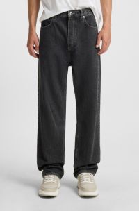 Baggy-fit jeans van zwart denim met vervaagd logo, Donkergrijs