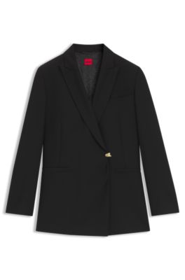 Regular-fit waisted blazer with wrap front, Black