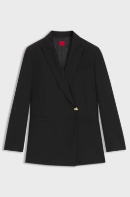 Regular-fit waisted blazer with wrap front, Black
